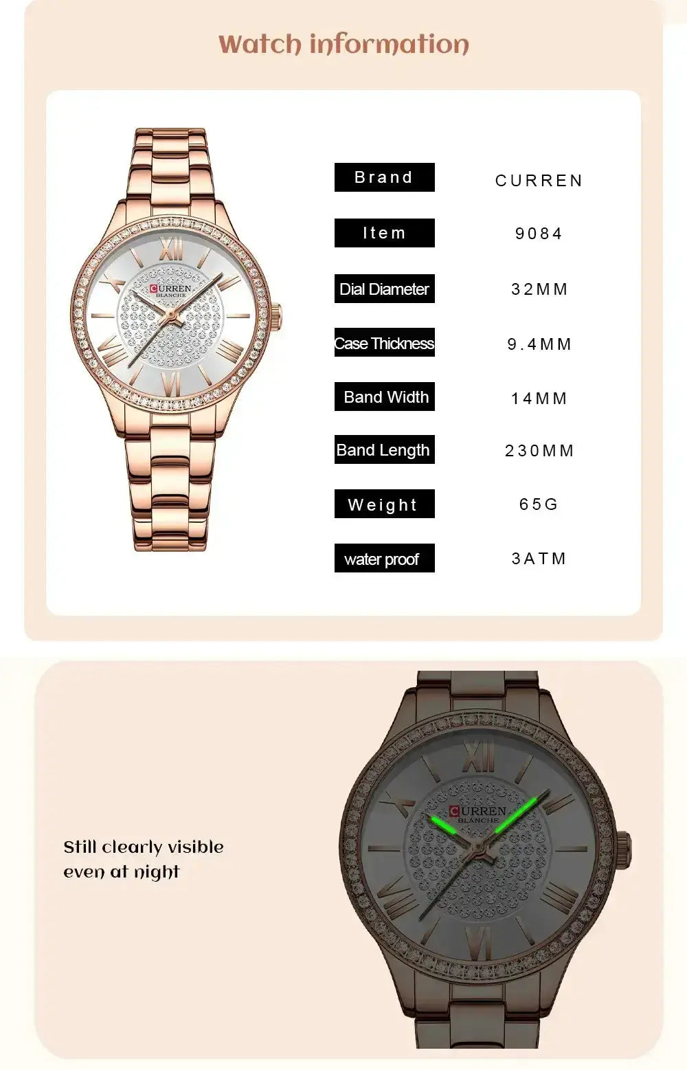 CURREN Luxury Watch Women Ring Necklace