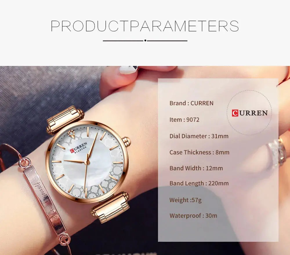 Watches for Women Luxury Brand CURREN Elegant Thin Quartz Wristwatch with Stainless Steel Simple Female Clock Novacart