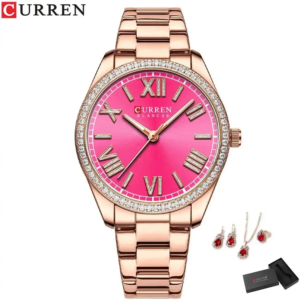 CURREN Luxury Watch Women Ring Necklace