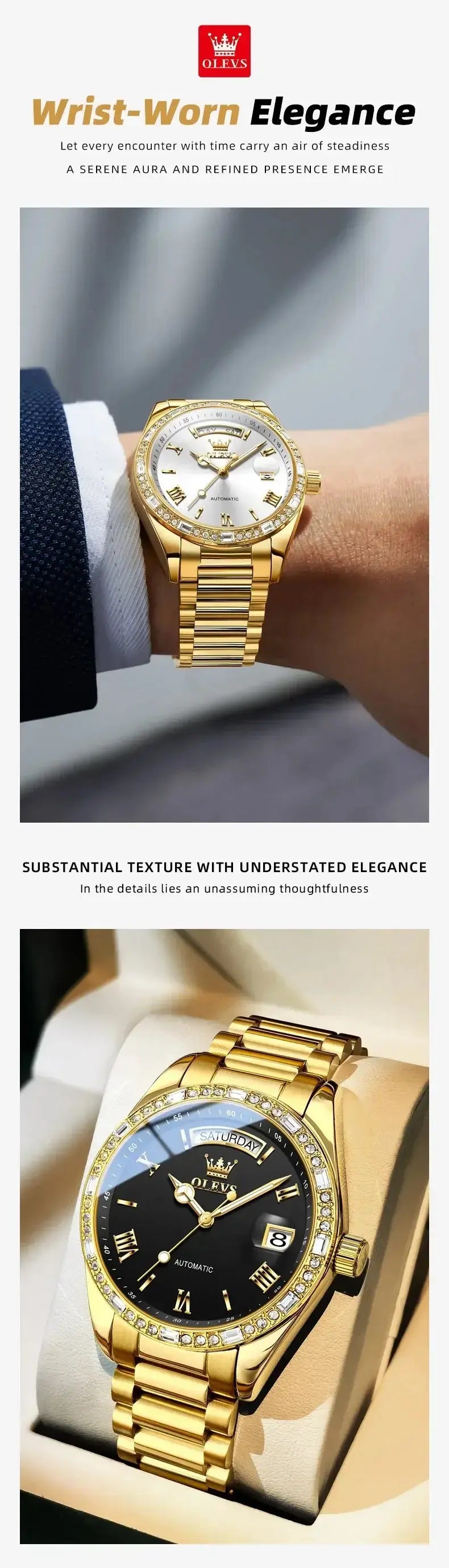 Luxury Diamond Bezel Automatic Mechanical Wrist Watch
