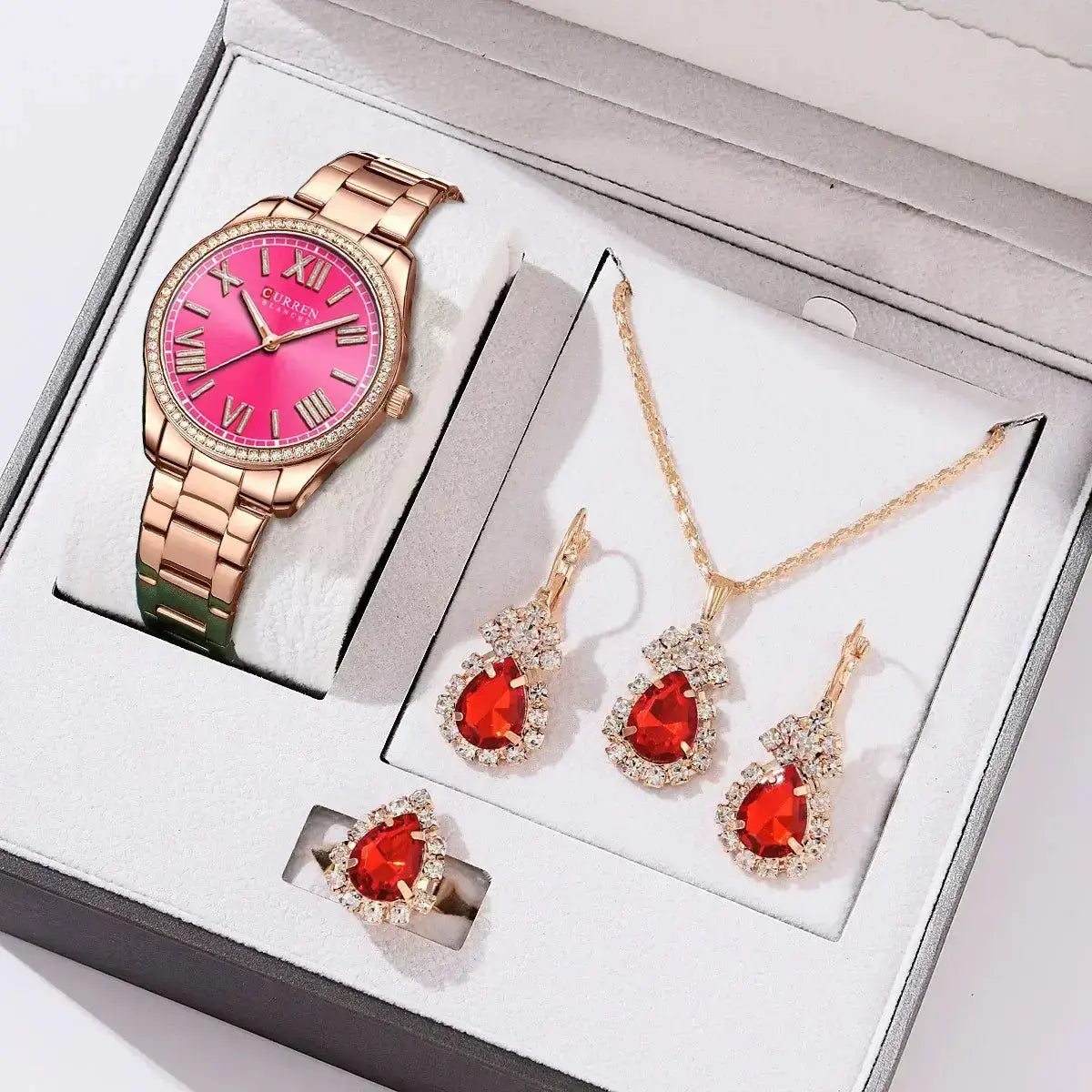 CURREN Luxury Watch Women Ring Necklace