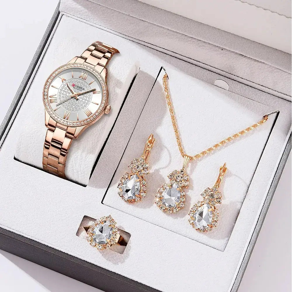 CURREN Luxury Watch Women Ring Necklace
