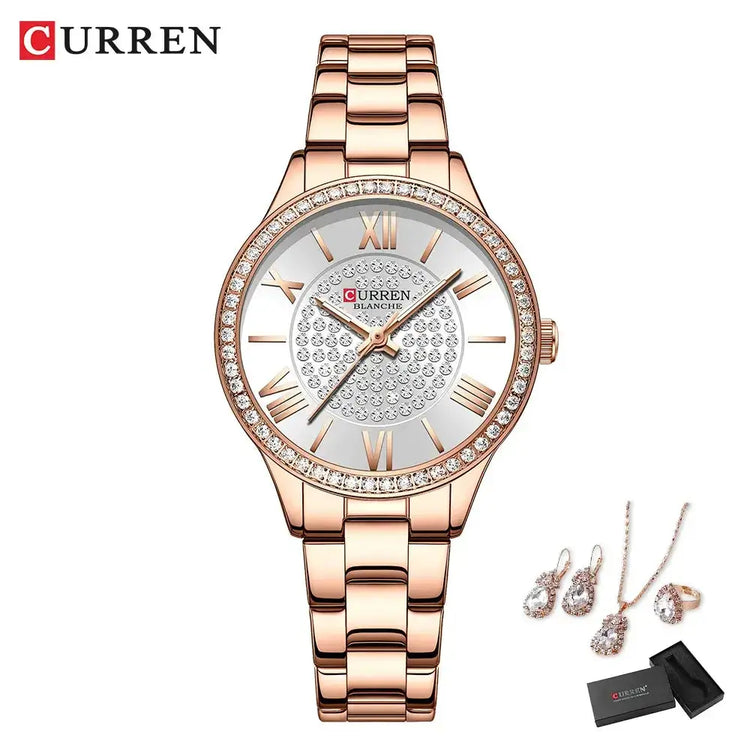 CURREN Luxury Watch Women Ring Necklace