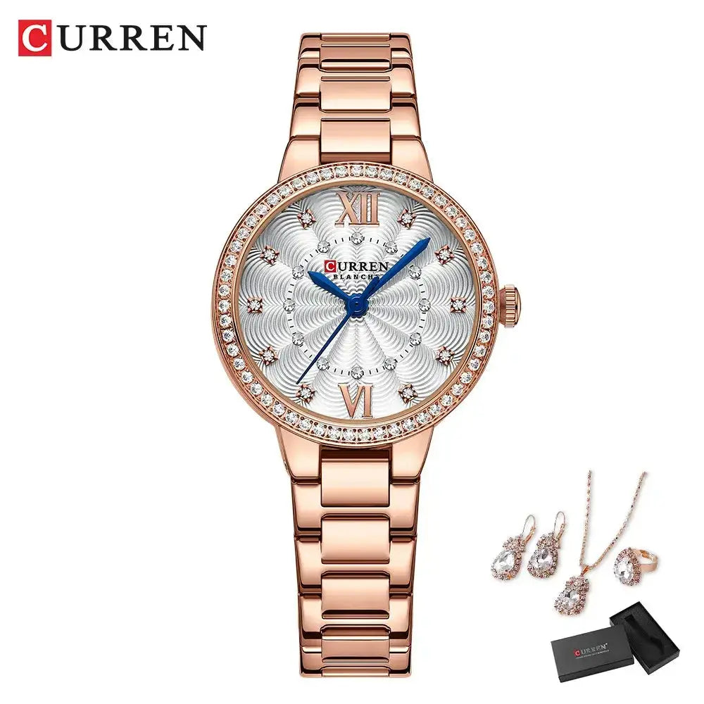 CURREN Luxury Watch Women Ring Necklace