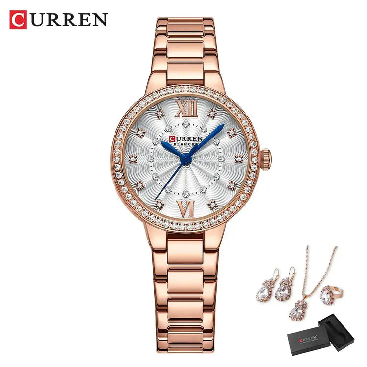 CURREN Luxury Watch Women Ring Necklace