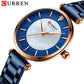 CURREN Women Luxury Quartz Watch with blue  stainless steel strap 