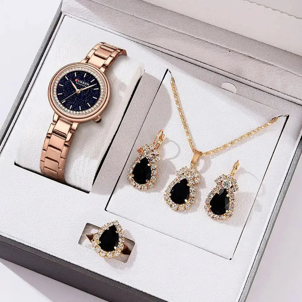 CURREN Luxury Watch Women Ring Necklace