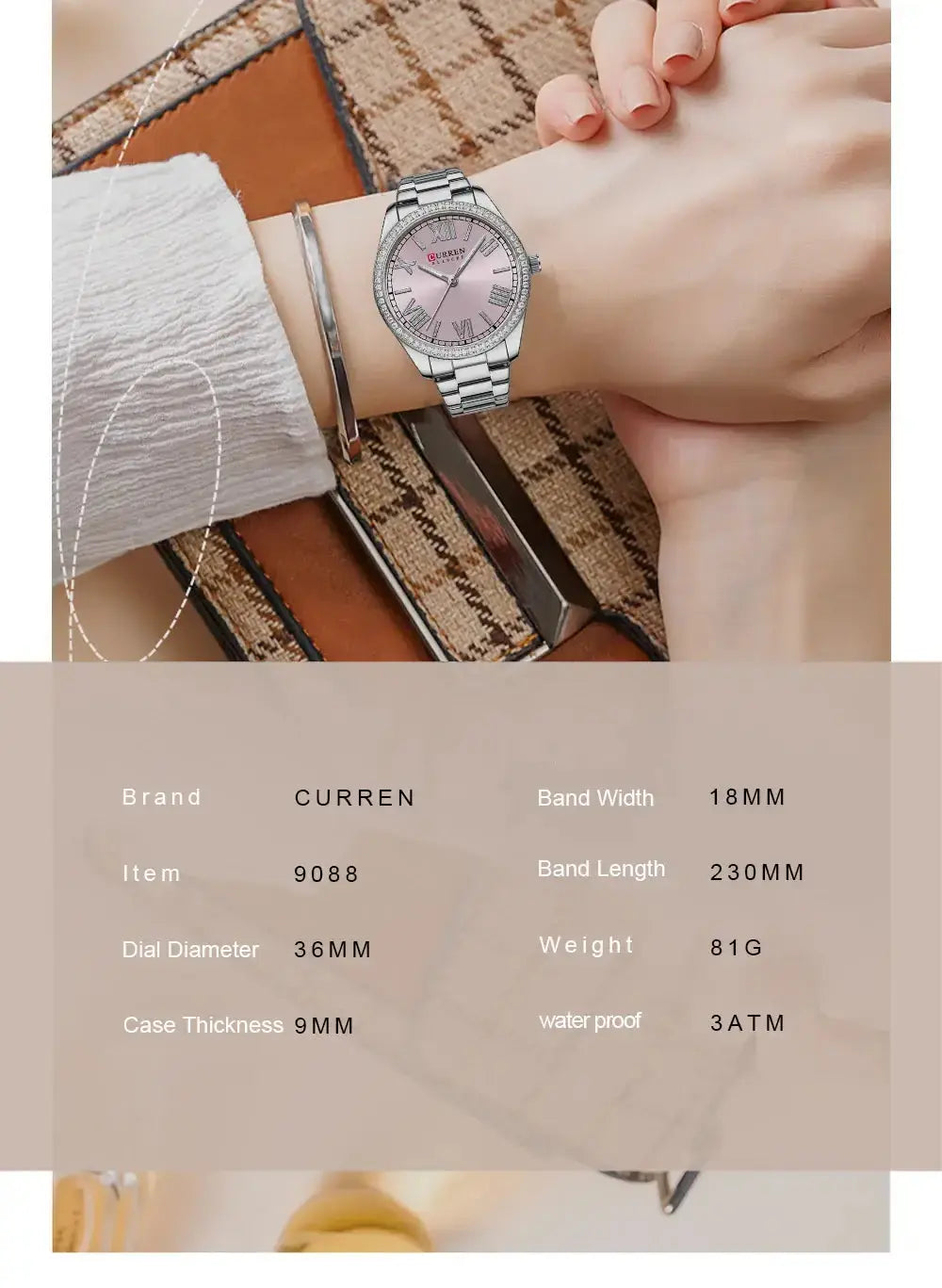 CURREN Luxury Watch Women Ring Necklace
