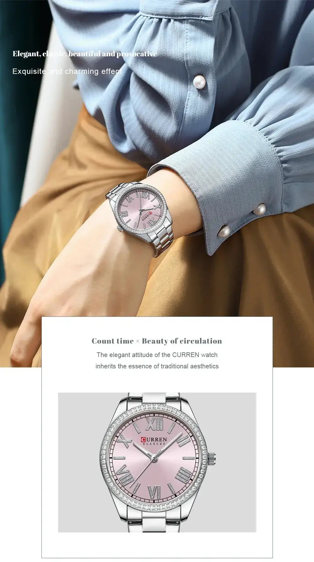 CURREN Luxury Watch Women Ring Necklace