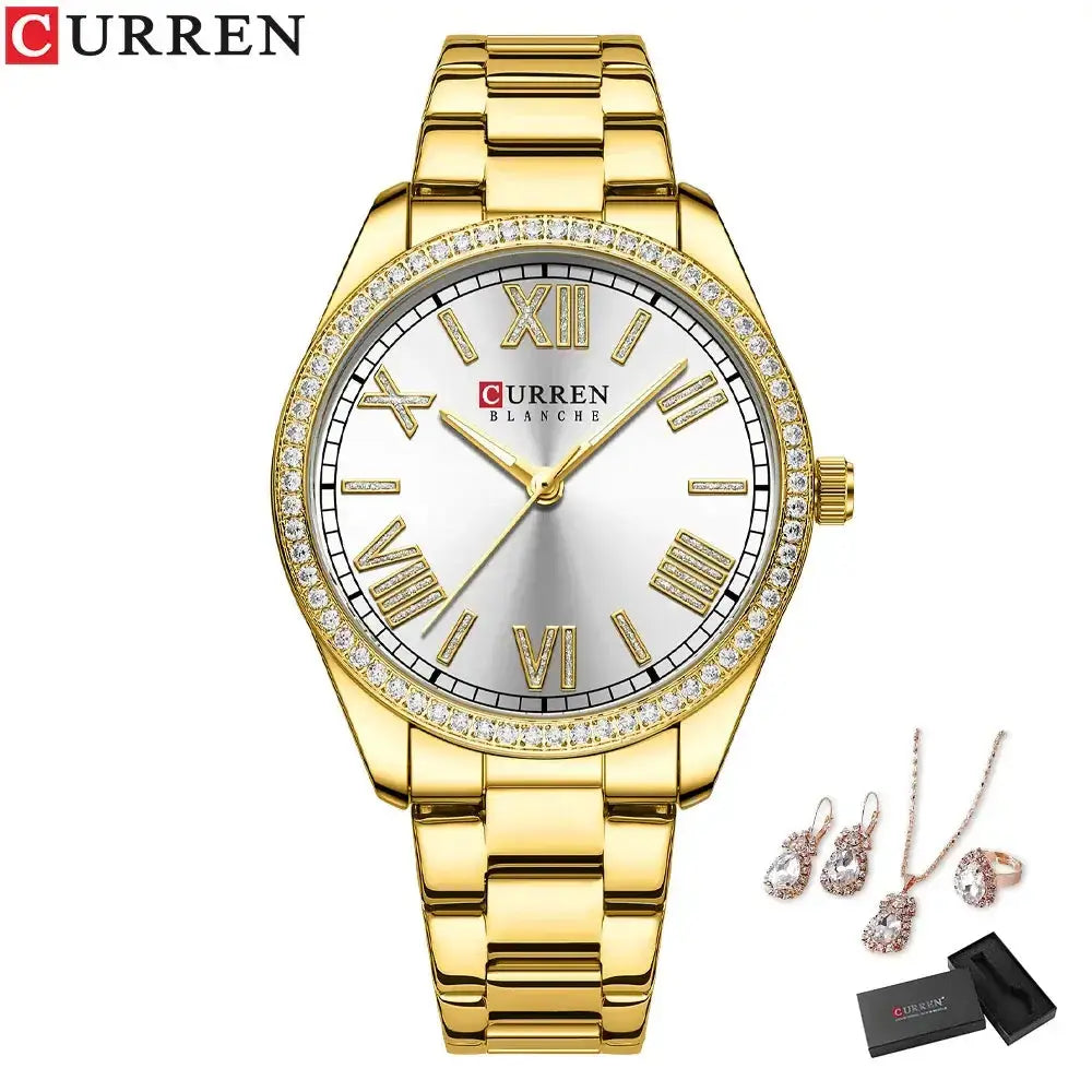 CURREN Luxury Watch Women Ring Necklace
