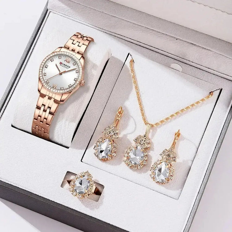 CURREN Luxury Watch Women Ring Necklace