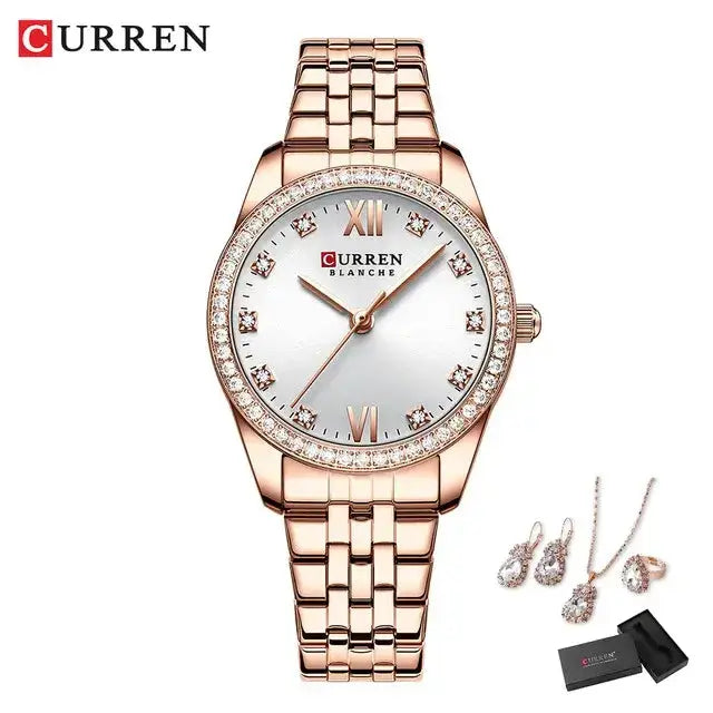 CURREN Luxury Watch Women Ring Necklace