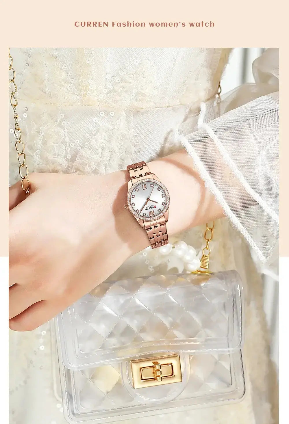 CURREN Luxury Watch Women Ring Necklace