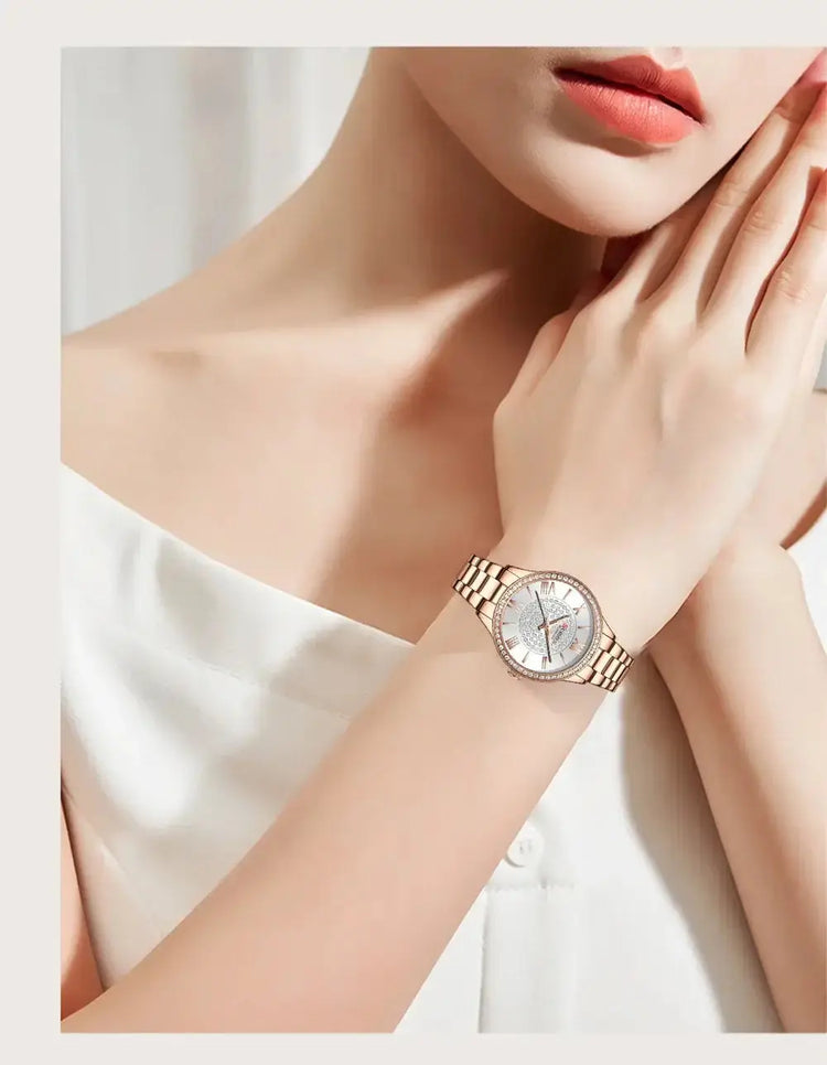 CURREN Luxury Watch Women Ring Necklace