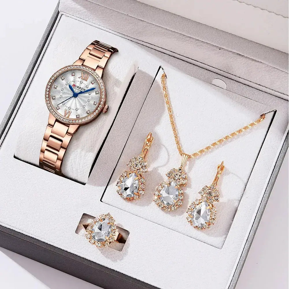 CURREN Luxury Watch Women Ring Necklace