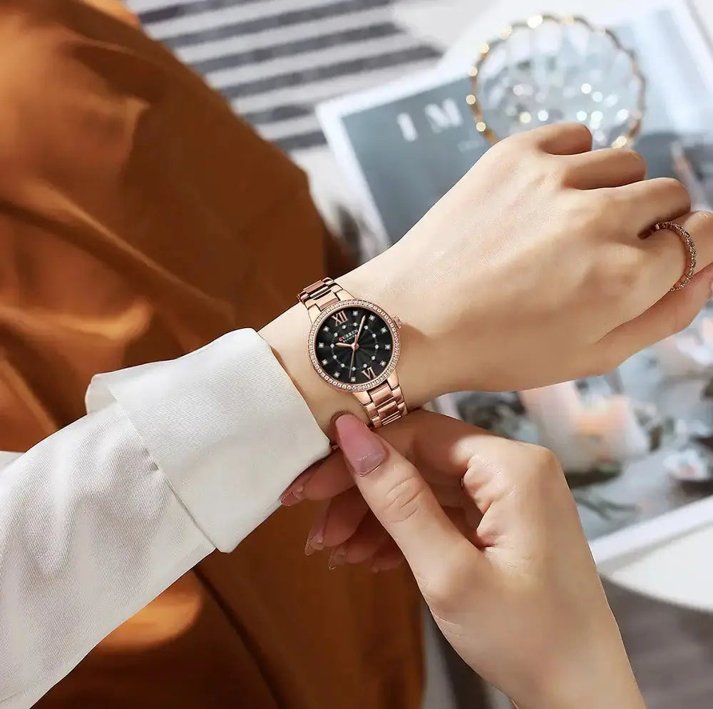CURREN Luxury Watch Women Ring Necklace