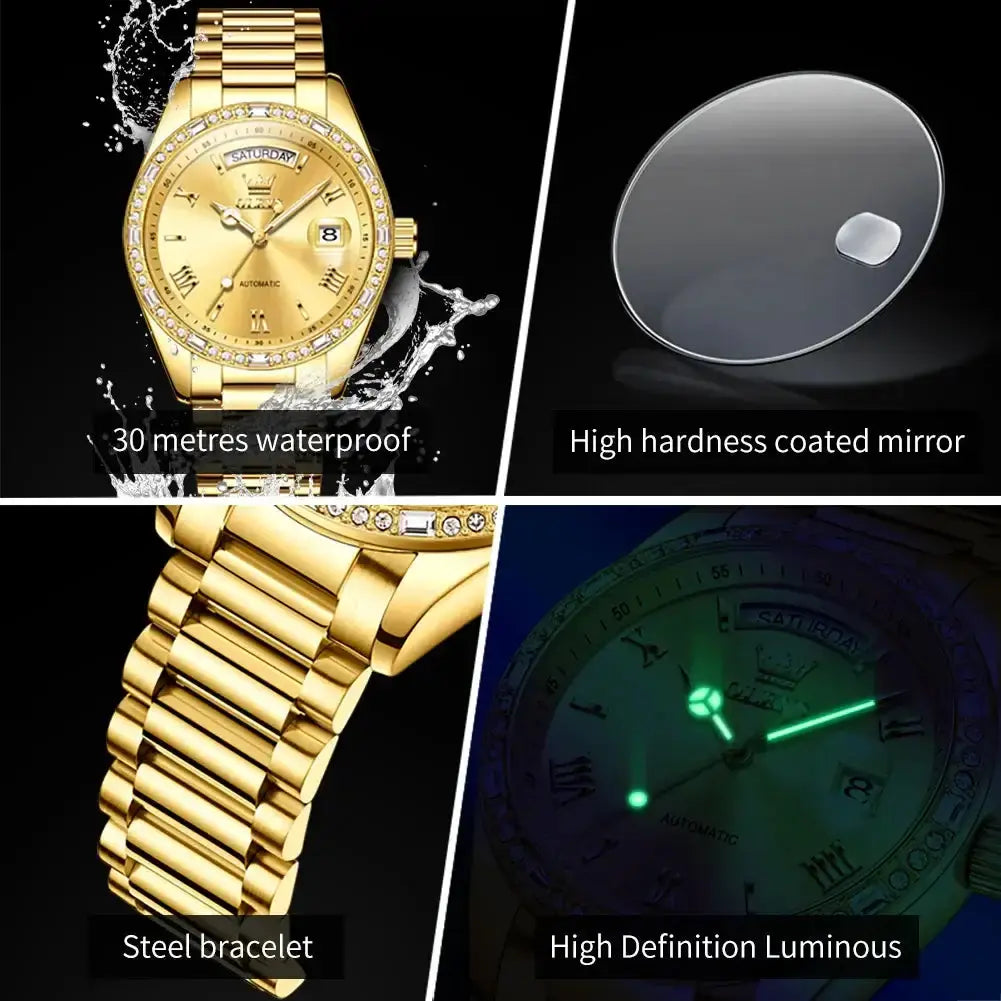 Luxury Diamond Bezel Automatic Mechanical Wrist Watch