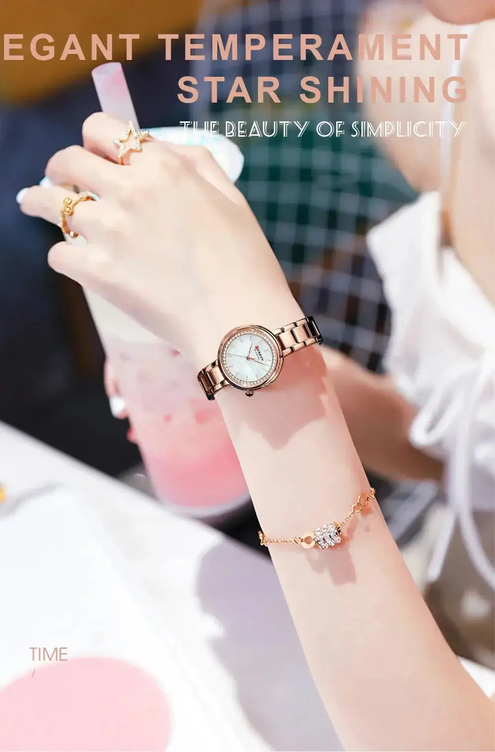 CURREN Luxury Watch Women Ring Necklace