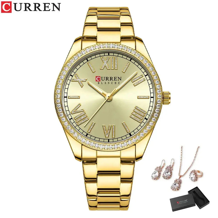 CURREN Luxury Watch Women Ring Necklace