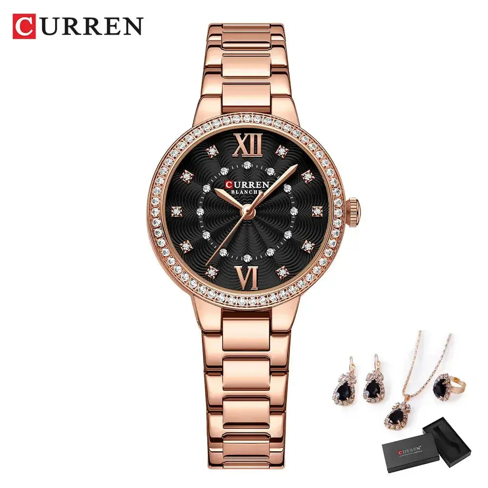 CURREN Luxury Watch Women Ring Necklace