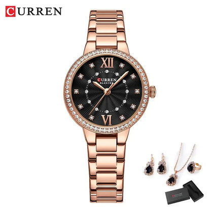 CURREN Luxury Watch Women Ring Necklace