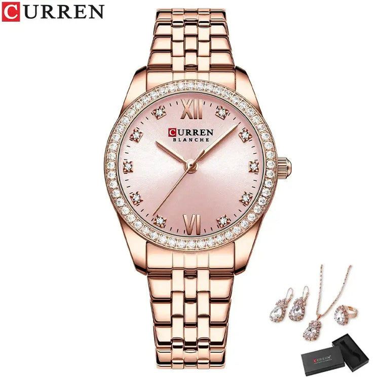CURREN Luxury Watch Women Ring Necklace