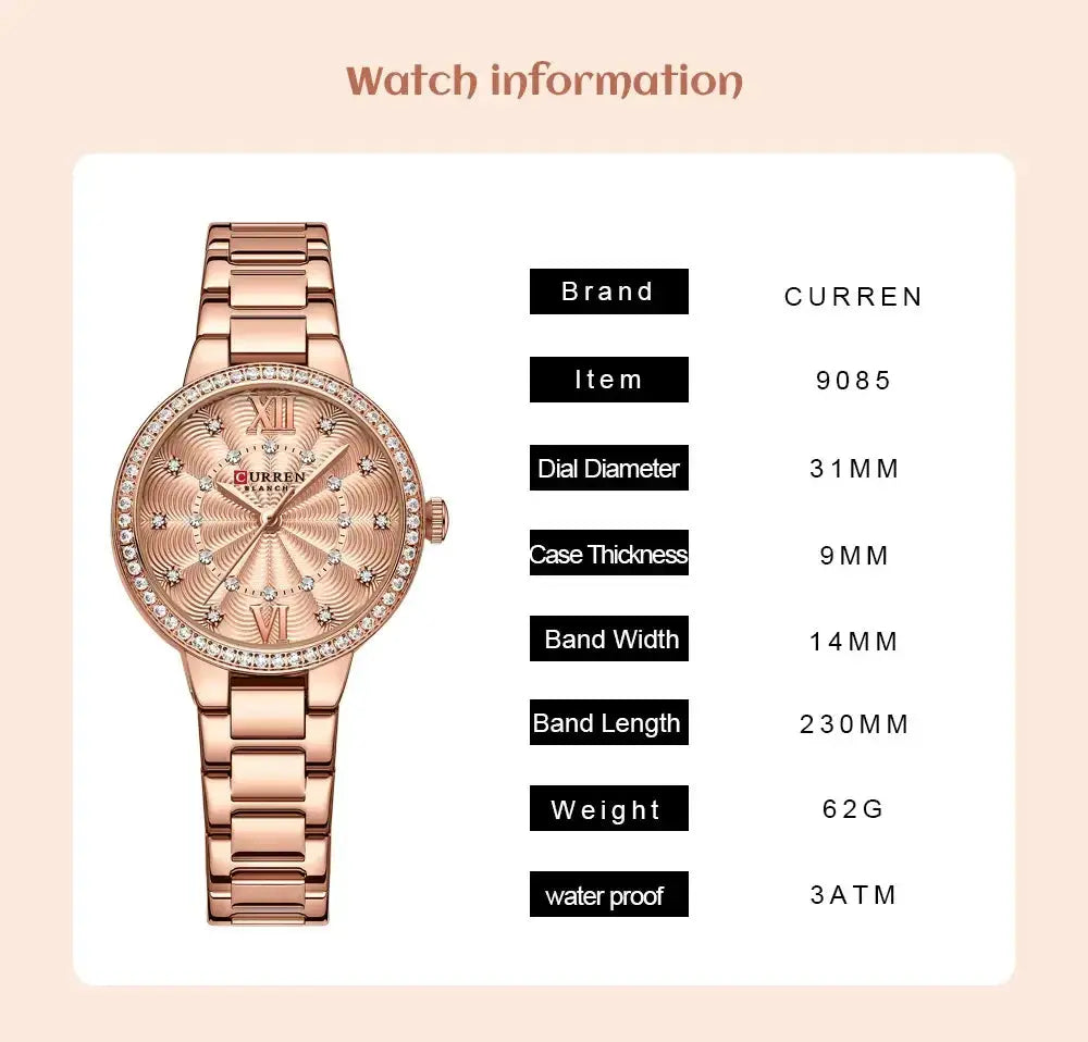 CURREN Luxury Watch Women Ring Necklace