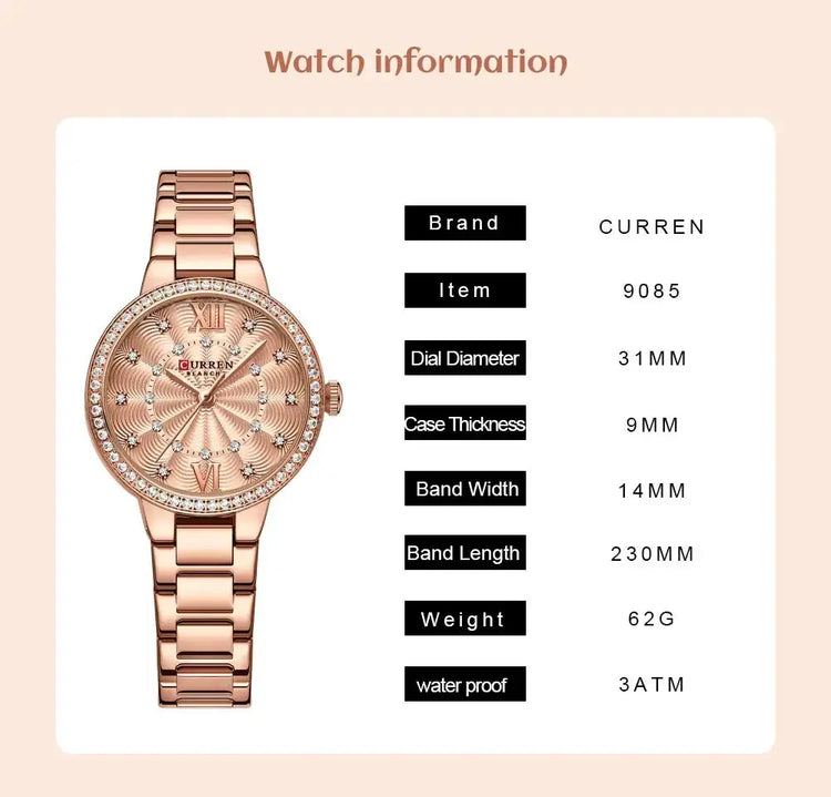 CURREN Luxury Watch Women Ring Necklace