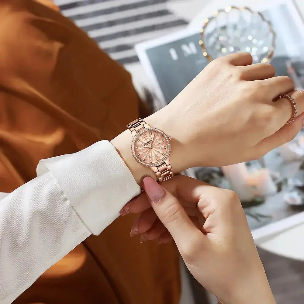 CURREN Luxury Watch Women Ring Necklace
