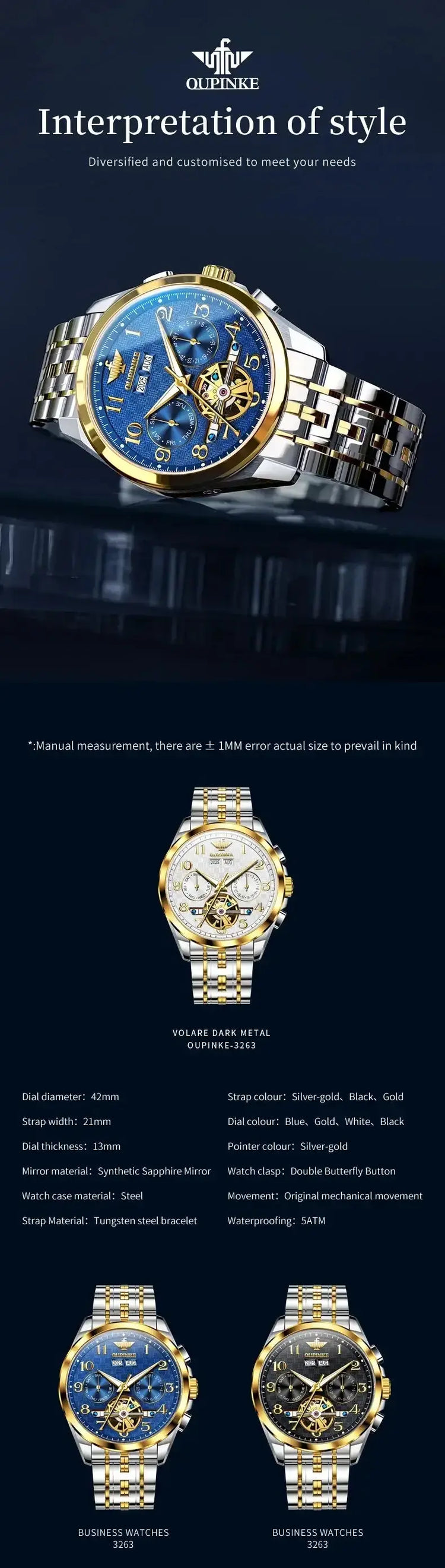  Mens Watch Luxury Sapphire Automatic Mechanical Watches