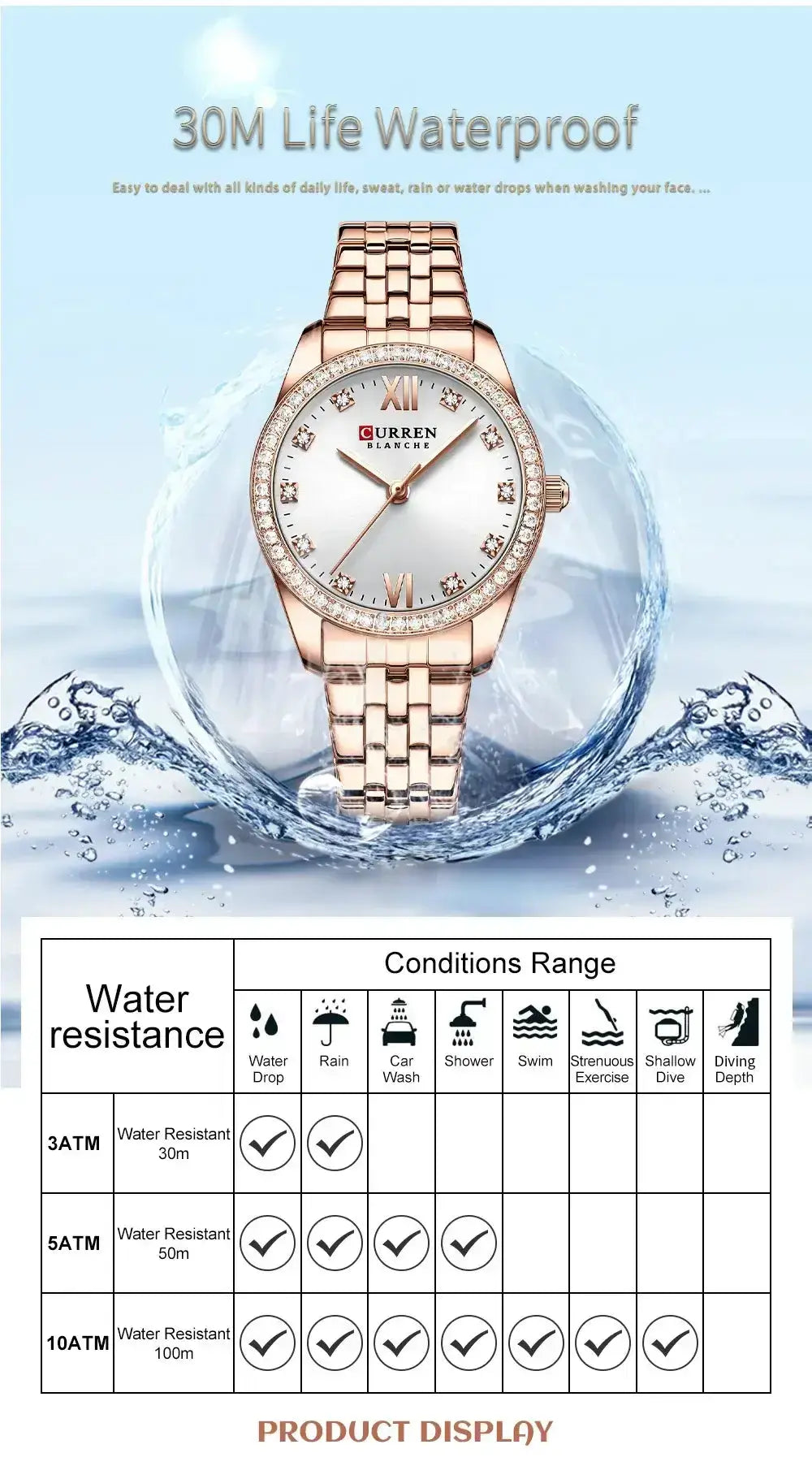 CURREN Luxury Watch Women Ring Necklace