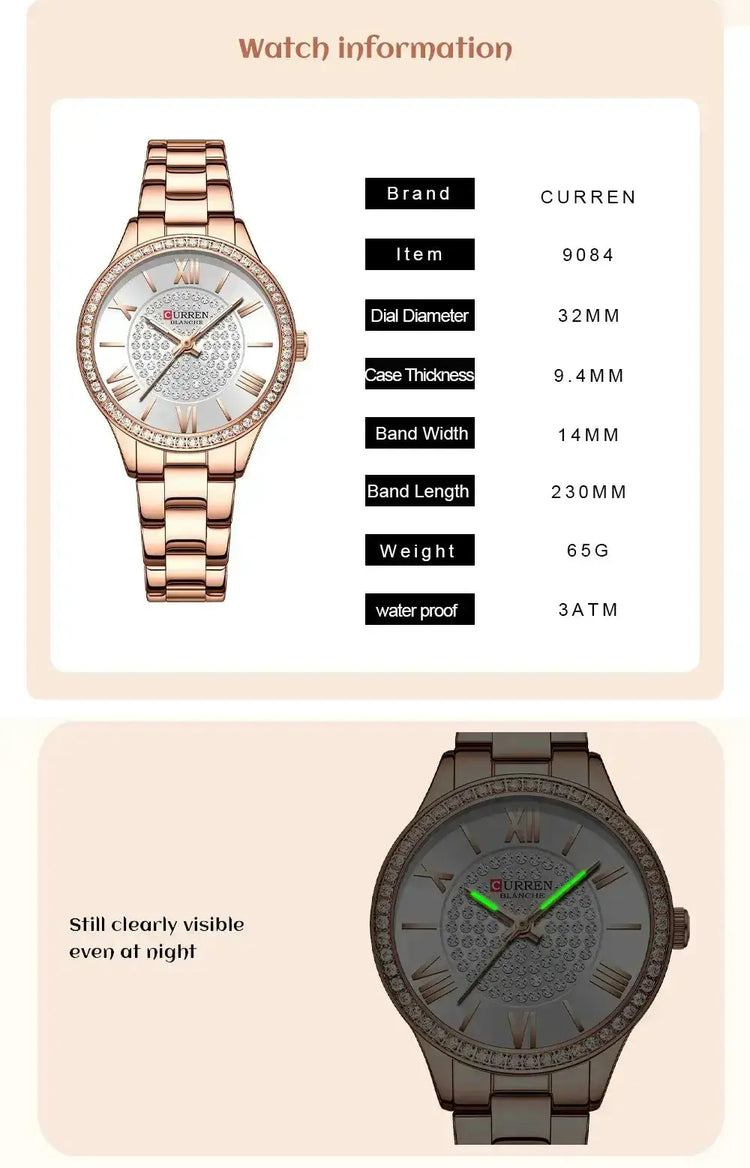 CURREN Luxury Watch Women Ring Necklace